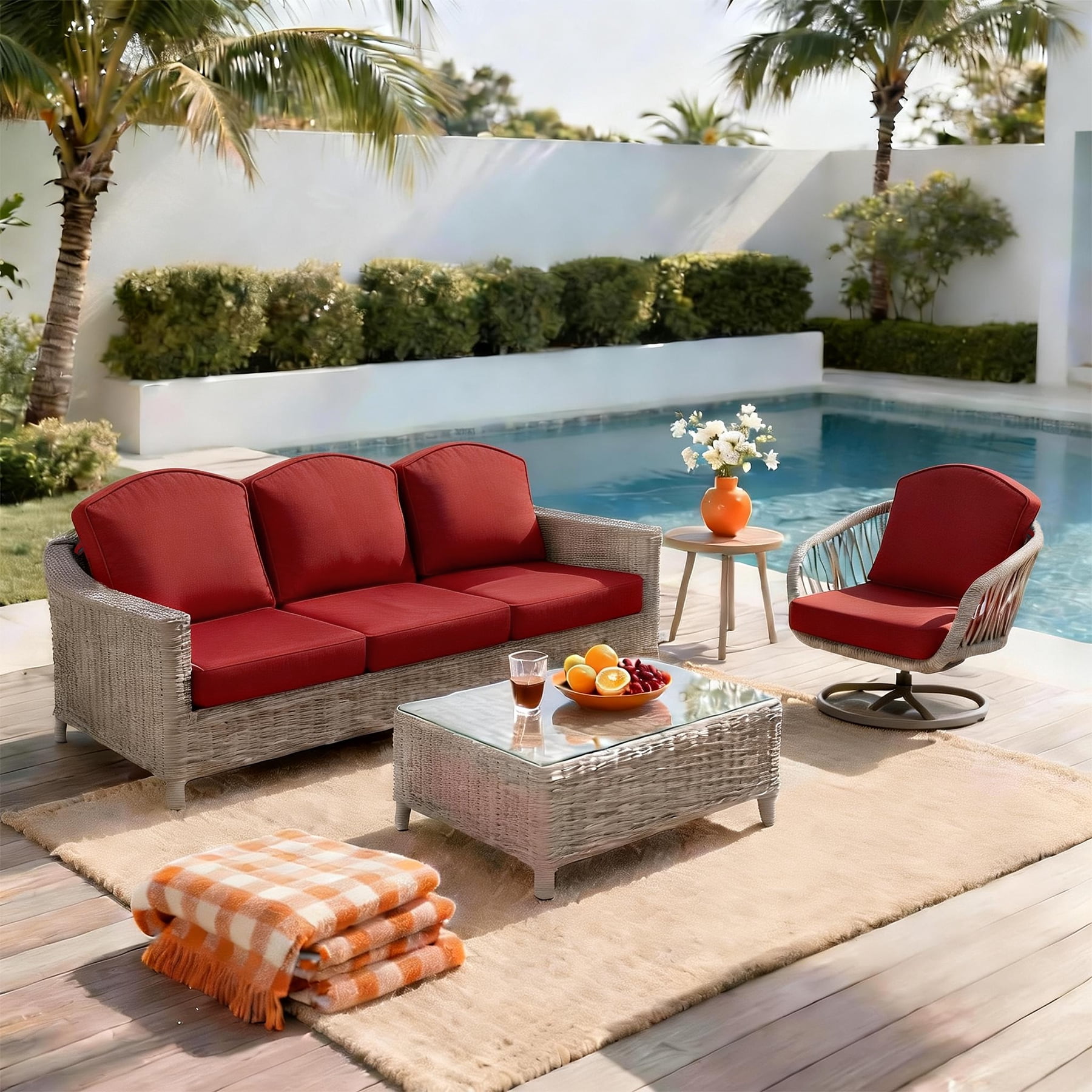 Goodgoods 20" x 21.5" Indoor & Outdoor Deep Seat Chair Cushions with Fasteners, Water & Fade Resistant, Chili