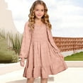 thumbnail image 2 of Afdoent Girls Dresses Elegant Long Sleeve Square Neck Ruffle Detail Smocked Waist Casual Party Dress For Girls Comfortable Everyday Wear 4-5 Years, 2 of 5