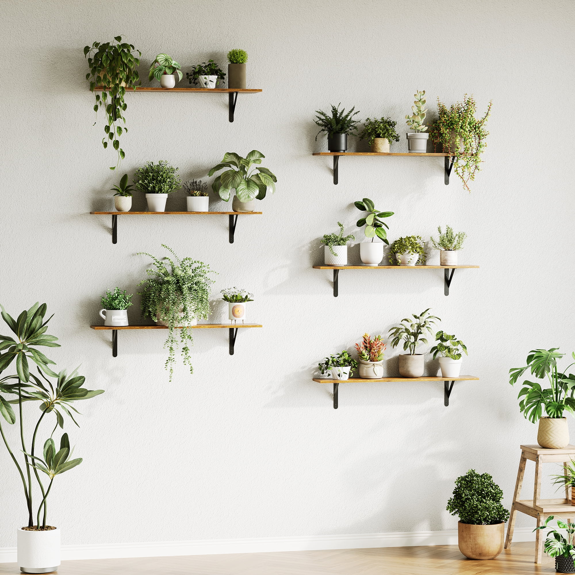 Farmhouse Floating Shelves for Wall 40″W x 8″D, Long Wall Mounted Shelves Set of 3