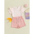 thumbnail image 3 of Suealasg Kids Baby Girl Summer Outfits Clothes 6M 1T 2T 3T 4T Short Sleeve Striped T-Shirt and Drawstring Shorts Sets 2Pcs Causal Clothing for Toddler Girl, 3 of 9
