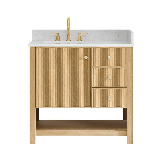 Altair-17 36" Single Bathroom Vanity in White Oak with Engineered Stone Countertop