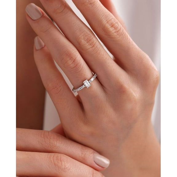 vylahjewellery 2 Ct Emerald Cut Women's Wedding Ring Classic Plated White Gold Moissanite Diamond Ring Gift for Her