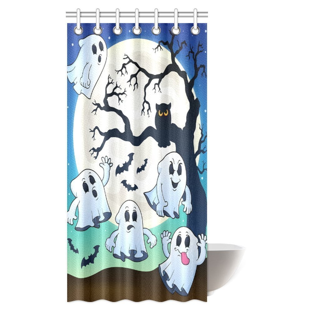 MYPOP Scary Shower Curtain, Happy Halloween Ghosts Scary Evil Effect