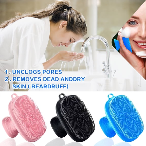 EBCUE Mini Silicone Face Scrubber Exfoliator Brush Manual Facial Cleansing Brush Pad Soft Face Cleanser for Exfoliating and Massage Pore for All Skin Types Pink