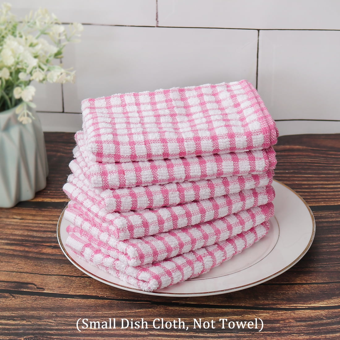PiccoCasa 6Pcs Terry Cotton Dish Cleaning Towels for Kitchen Pink 10.5
