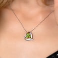 thumbnail image 3 of Gem Stone King 925 Sterling Silver and 10k Yellow Gold Green Peridot and White Lab Grown Diamond 3-Stone Pendant Necklace for Women (1.54 Cttw, Gemstone Birthstone, Heart Shape 5MM, 18 inch Chain), 3 of 4