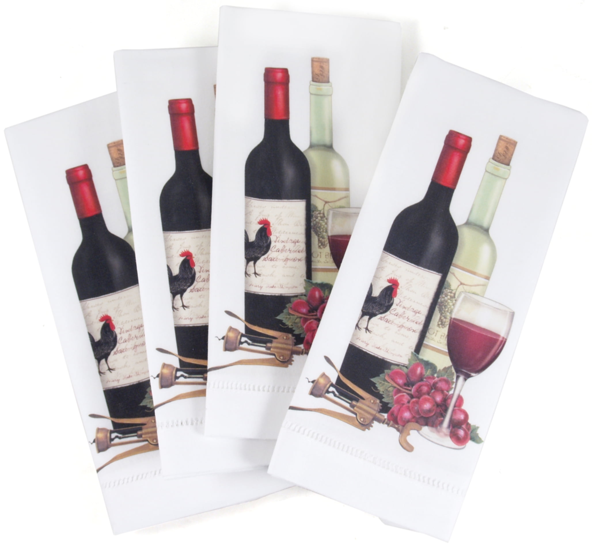 White Cotton Napkin with Wine Bottle, Set of 6