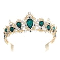 thumbnail image 1 of EeaseCA 1 Pce Couronne en Strass Cristal avec Peigne Élégante Grande Couronne pour Fête Mariage Cosplay (Vert), 1 of 7