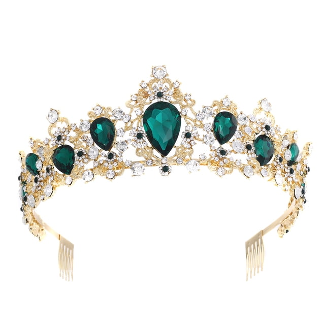 EeaseCA 1 Pce Couronne en Strass Cristal avec Peigne Élégante Grande Couronne pour Fête Mariage Cosplay (Vert)
