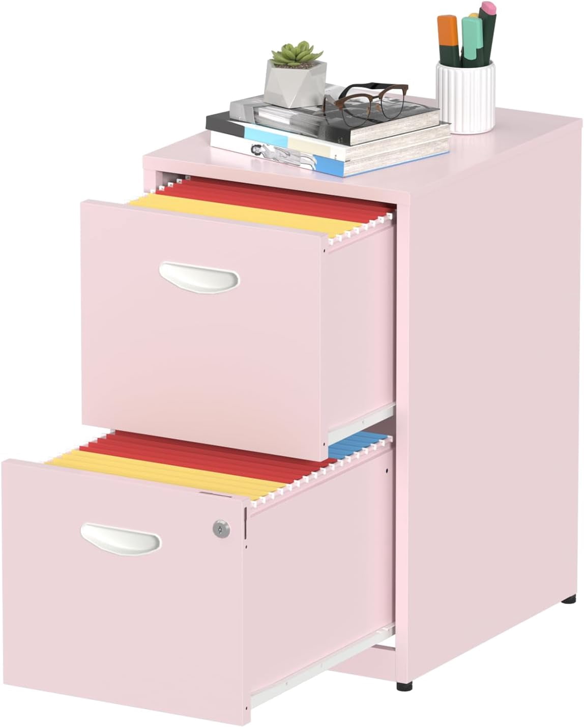 2 Drawer File Cabinet with Lock，Small Filing Cabinet for Home Office, Metal Vertical File Under Desk Cabinet for A4/Letter,Assembly Required,Pink