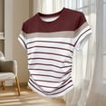 thumbnail image 3 of Uootdi Womens Color Block Striped Tops Round Neck Short Sleeve Ruched Side Design Everyday Chic Style Lightweight Comfortable Tees Gift, 3 of 5