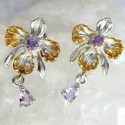 Elegant Women Faux Amethyst Inlaid Orchid Flower Ear Stud Earrings Jewelry Gift
