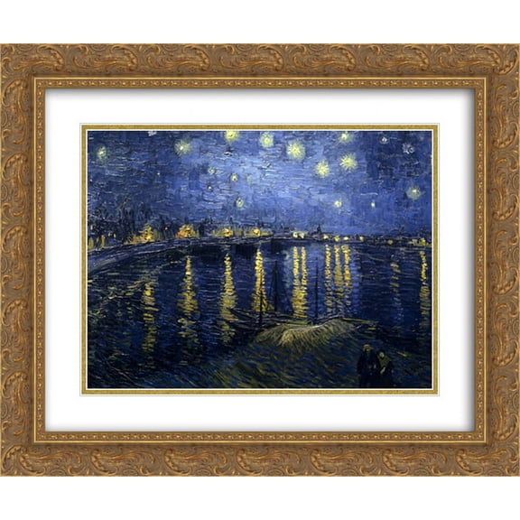 Starry Night over the Rhone, c.1888 2x Matted 18x15 Gold Ornate Framed Art Print by Vincent Van Gogh