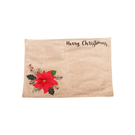 

Linyer Red Flower Christmas Placemats Washable Decorative Cup Drink Xmas Dining Hall Linen Table Mat Party Navidad