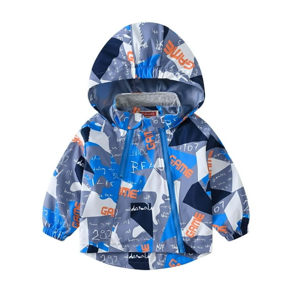 Wavsuf Jackets for Children Printed Cartoon Zipper Windproof Girls with Hood Winter Blue Outwear Size 2-3 Years