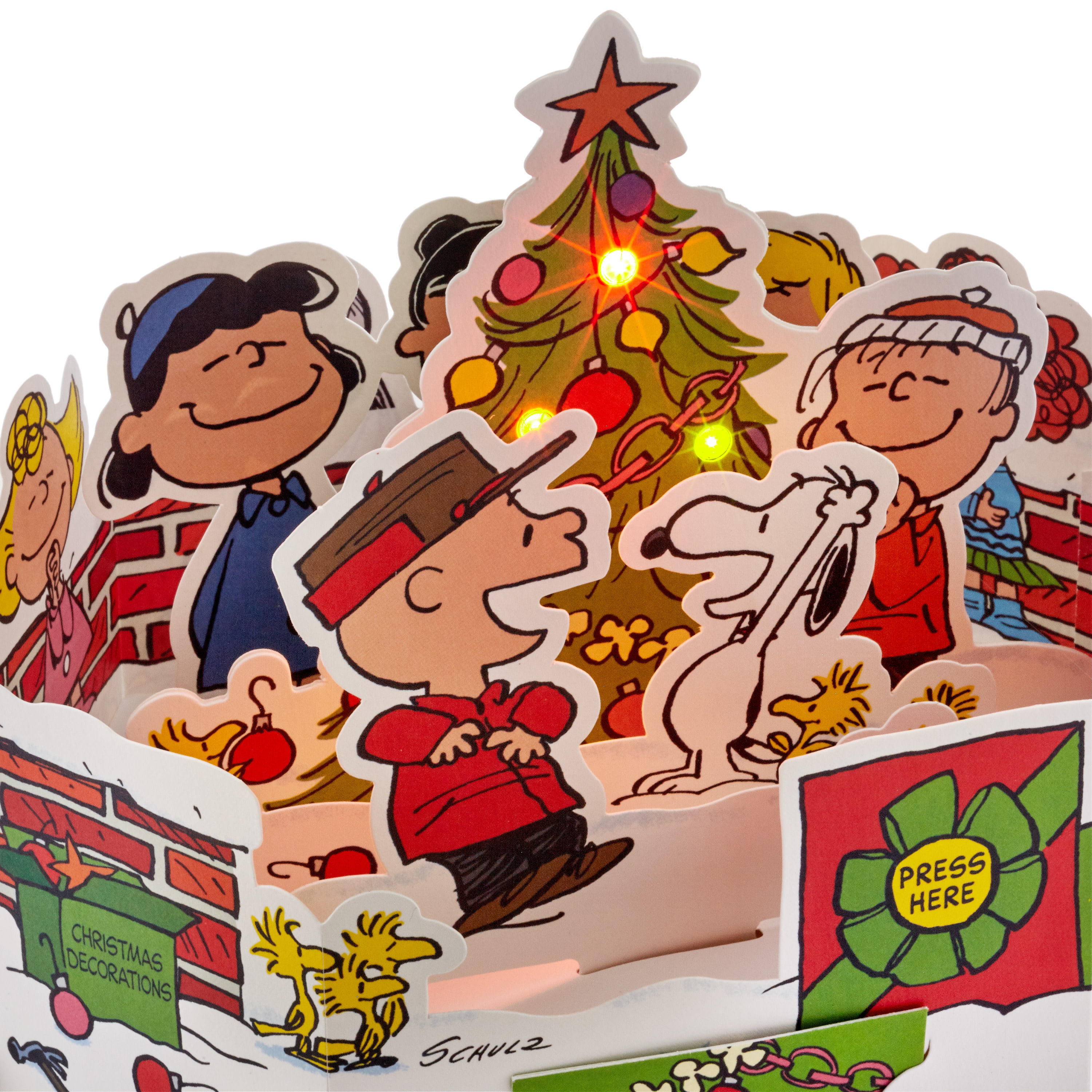 Charlie Brown Christmas Tree, Plays Christmastime is Here Hallmark Paper Wonder Peanuts Displayable Pop Up Christmas Card with Light and Sound