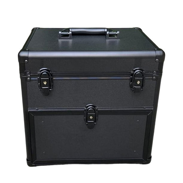Estuche de transporte de maquillaje multifunción, 48 compartimentos, organizador de de uñas con cerradura de viaje para maquillador, peluquero , Negro intensificado