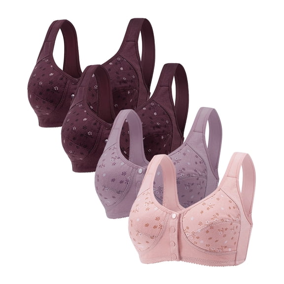 DAFPZW 4 Pack Daisy Bras for Older Women Front Closure Full Coverage Senior Padded Bras Upgraded Wireless Everyday Bralettes