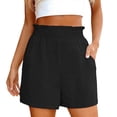 thumbnail image 2 of Linen Shorts for Women Summer Casual Elastic High Waist Wide Straight Leg Loose Fit Lightweight Beach Shorts with Pockets, 2 of 6
