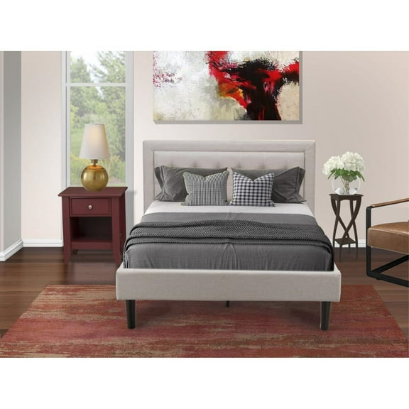 East West Furniture 2-piece Wood Platform Bedroom Set in Mist Beige/Burgundy
