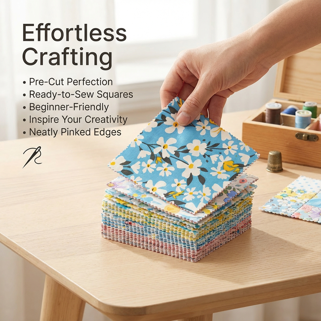 iMzoon 42Pcs Blue 10" Fabric Squares with Wavy Edges | Cotton Fat Quarters Bundles, Quilting & Sewing Supplies, Blue Craft Swatches