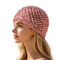 thumbnail image 2 of Qicasul Summer Glitter Sequin Beanie Boho Hollow Out Crochet Mesh Hat Skull Cap for Women Pink, 2 of 2