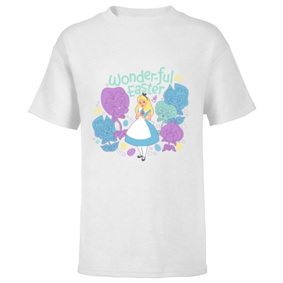 Disney Alice in Wonderland Spring Flowers Wonder-ful Easter - Short Sleeve T-Shirt for Kids - Customized-White