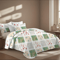 thumbnail image 2 of Davulos Patchwork Quilt Set Full/Queen Size, 3 Pieces Green Red Floral Plaid Summer Bedspread Coverlet Set, Soft Microfiber Reversible Lightweight Bed Cover for All Season, 2 of 8