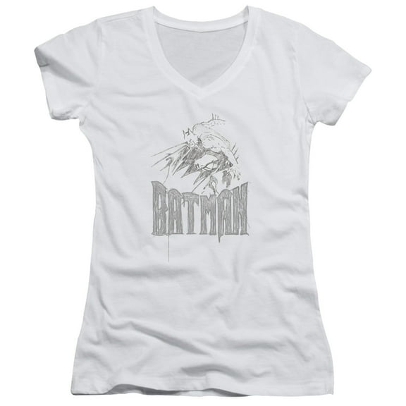 Batman Knight Sketch Junior Women's T-Shirt V-Neck White