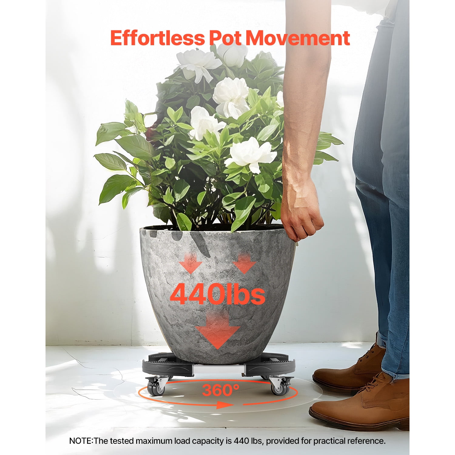 KFFKFF Garbage Bin Mover with Four Secure Casters, Supports up to 440lbs, Dual Pack Round Garbage Bin Mobile Base, 15-22.8 in Flexible Adjustment, Robust Plant Stand, Versatile Rolling Trolley, Black