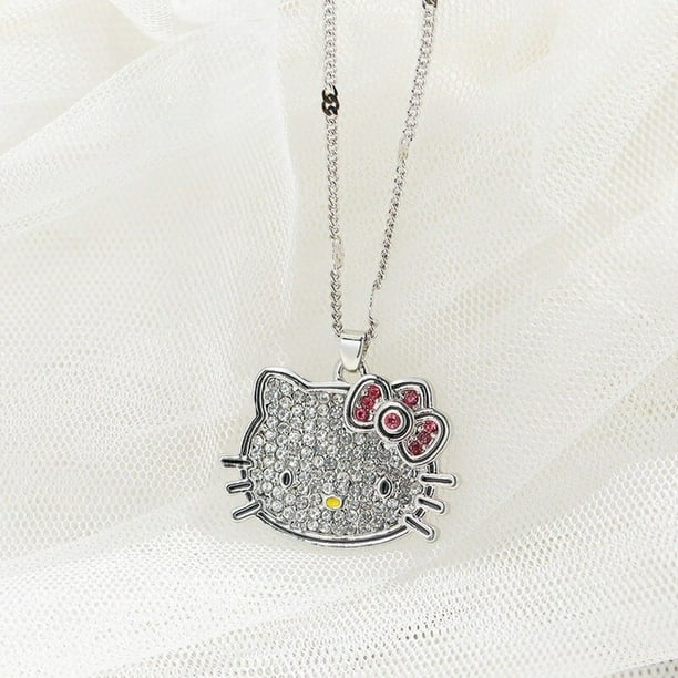 Collar de HELLO Kitty Sanrio de Color plateado de una sola capa brillante para mujer, cadena de clavícula, abalorio elegante, colgante de boda, regalo de joyería xuanjing unisex