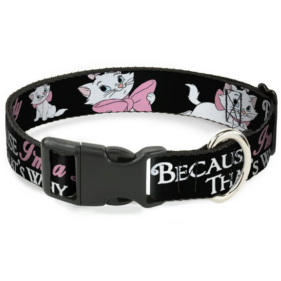 Disney Pet Collar, Dog Collar Plastic Buckle, Aristocats Marie Poses Because Im A Lady Thats Why Black, 7 to 8.5 Inches 0.5 Inch Wide