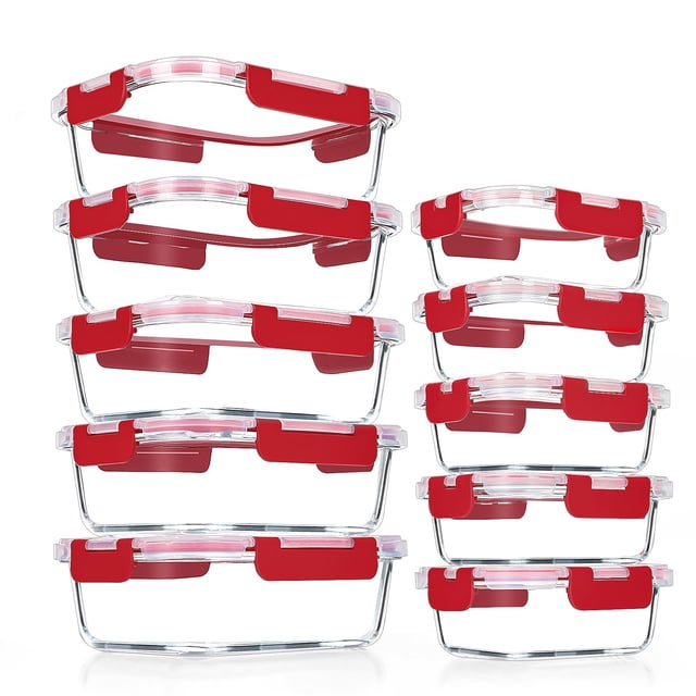 Recipientes de vidrio para preparación de comidas VERONES, paquete de 10, herméticos, 1 litro y 350 ml