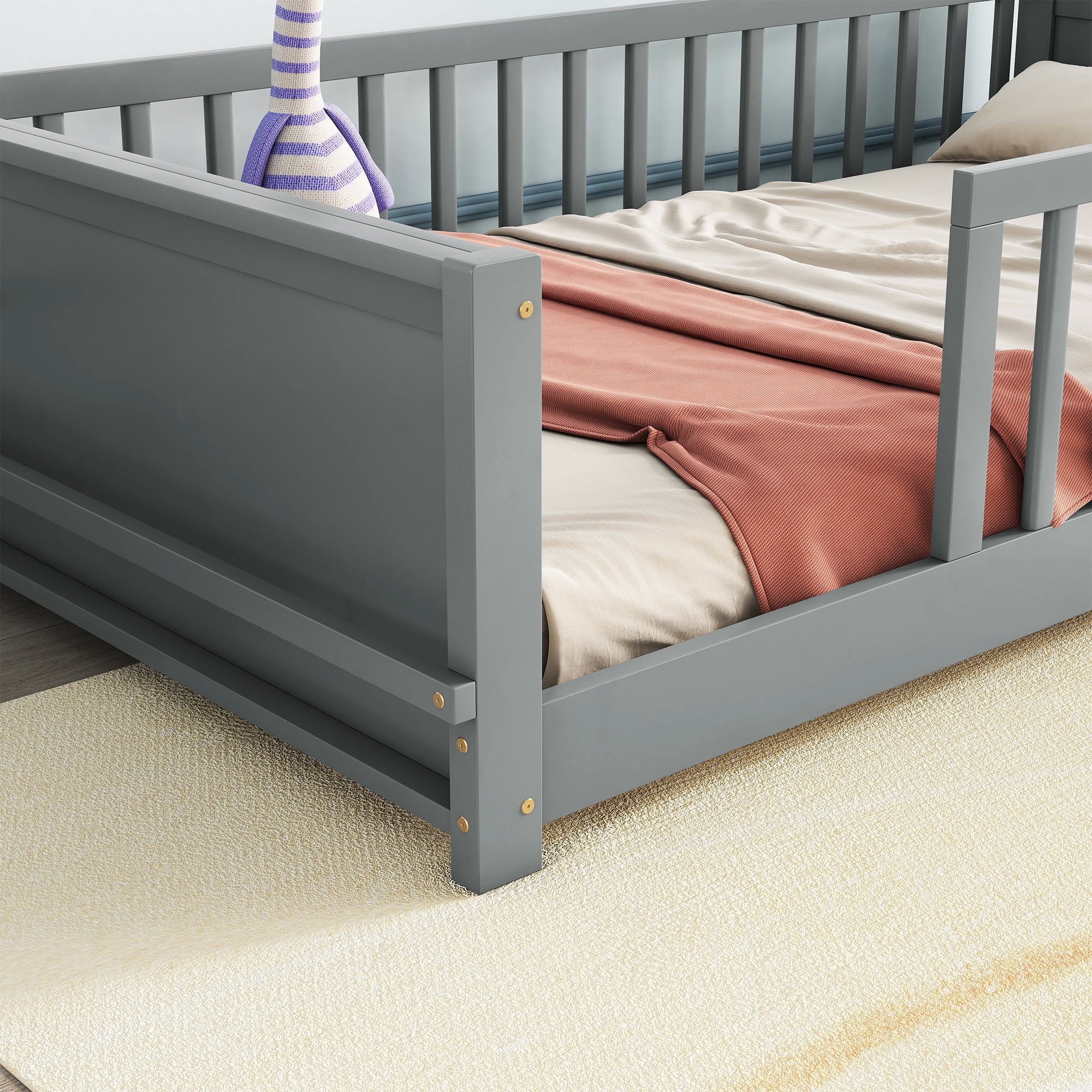 Alvantor Twin Montessori Floor Bed with Guardrail and Platform