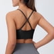 thumbnail image 4 of Sujetador deportivo largo con cuello en V para mujer - Tirantes finos ajustables - Top de yoga y fitness con copas acolchadas - Ropa deportiva de nailon y spandex, 4 of 8