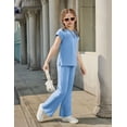 thumbnail image 4 of Arshiner Girls 2 Piece Outfits Summer Clothes Short Sleeve Crewneck Tops Wide Leg Pants Trendy Clothing Sets, 4 of 6