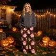thumbnail image 2 of Fabrcox Halloween Pajama Pants Women Flannel Funny Ghost Pumpkin Cat Lounge Pants for Women Comfy Fall Winter Warm Wide Leg Sleep Pants for Women, 2 of 6
