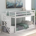 thumbnail image 2 of Harper & Bright Designs Twin Over Twin Bunk Bed with Staircase and Storages for Teens, Solid Wood Low Bunk Beds with Wood Support Slats, No Box Spring Required, 2 of 9