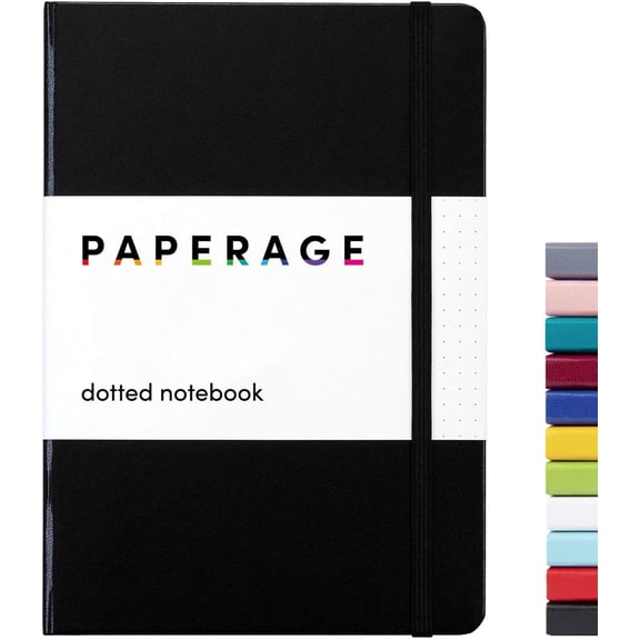 PAPERAGE Dotted Journal Notebook, (Black), 160 Pages, Medium 5.7 inches x 8 inches - 100 GSM Thick Paper, Hardcover