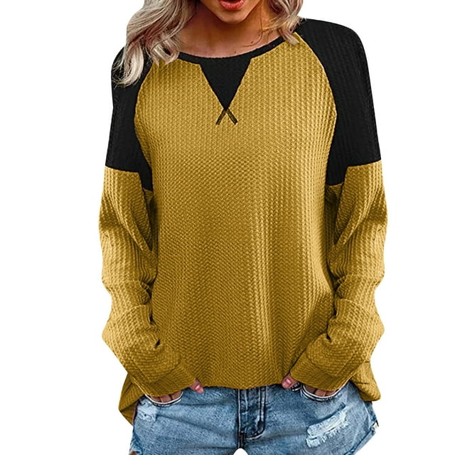 WEAIXIMIUNG T-Shirts Graphiques pour Femmes, Mode Tendance, Manches Longues, Col Rond, Chandail Décontracté Ample