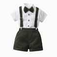 thumbnail image 2 of Toddler Boy Gentleman Outfit Clothes Sets Toddler Boy Formal Outfit Striped Short Sleeve Shirt & Suspender Shorts with Bow Tie 2-Piece Boy Wedding Tuxedo Outfits, 2 of 7
