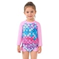 thumbnail image 3 of Girls Swimsuit 3 Piece Cover Up Kids Two Piece Floral Scale Print Top Shorts Kids Set, 3 of 9