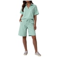 thumbnail image 3 of vigerkar 2 Piece Sets for Women Summer Lounge Sets Short Sleeve Sweatsuit V-neck Tops and Drawstring Shorts Outfits Tracksuit (Light Green, XL), 3 of 9
