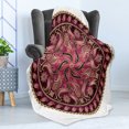 thumbnail image 4 of Mandala Soft Flannel Fleece Throw Blanket, Vintage Mandala Pattern Higher Level of Balance Eternity Concept, Cozy Plush for Indoor and Outdoor Use, 60" x 80", Magenta and Yellow, by Ambesonne, 4 of 5