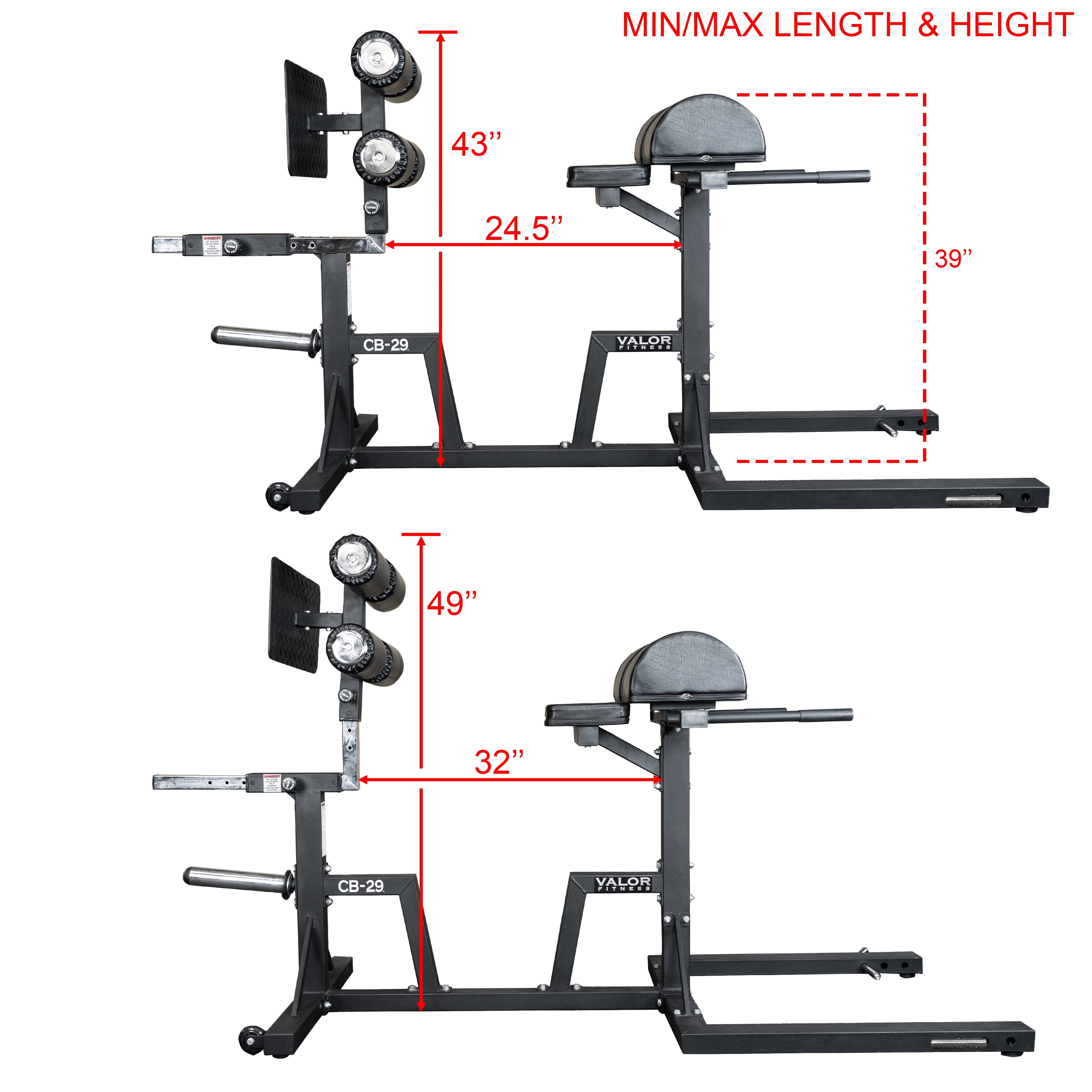 Valor Fitness Glute Ham Developer Machine - Adjustable GHD Equipment- Max Weight 400 lbs - Ab Core Hip Back Workout - Hyperextensions Sit Ups – Includes Band Pegs - Olympic Plate Storage - Home Gym -