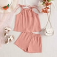 thumbnail image 2 of CHEEREAM Toddler Baby Girl Summer 2Pcs Outfit Sleeveless Spaghetti Strap Tank Top and Cotton Linen Pants Shorts Set Solid Color Clothes, 2 of 8