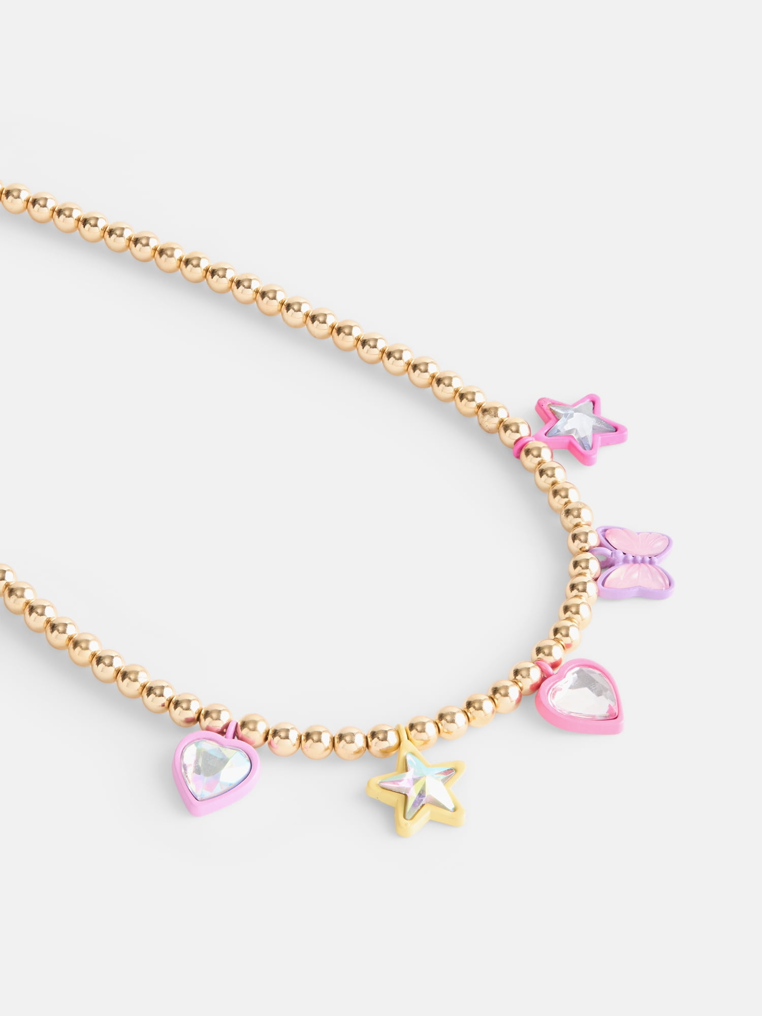 Wonder Nation Girls 1 Piece Stone Charm Necklace, Gold/Multi