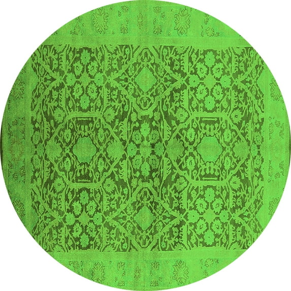 Ahgly Company Indoor Round Oriental Green Traditional Area Rugs, 7' Round