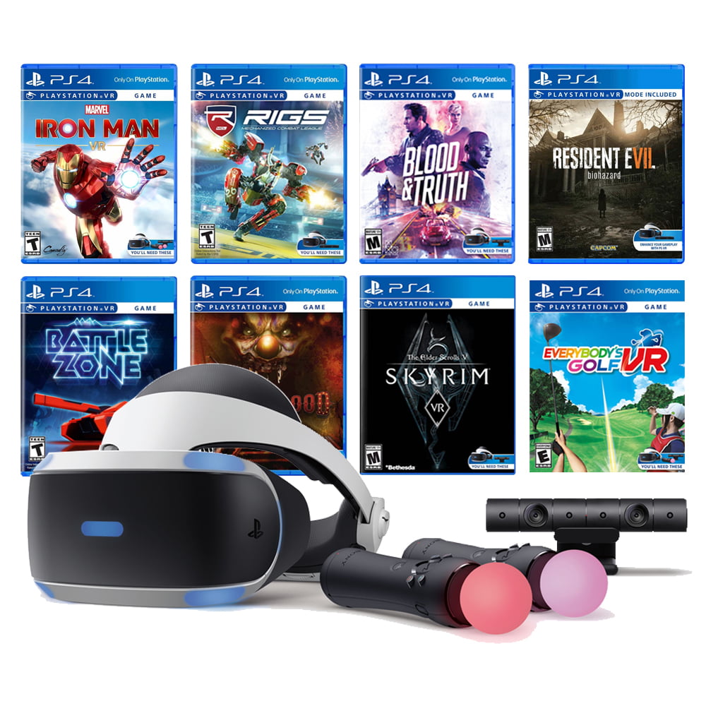 PlayStation VR 11-In-1 Bundle PS4 & PS5 Compatible: Headset, Camera, Move Motion Controllers, Iron Man, Skyrim, Resident Evil 7, Battlezone, RIGS, Until Dawn, Blood & Truth, Everybody's Golf | Walmart Canada