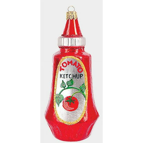 Bottle of Ketchup Polish Mouth Blown Glass Christmas Ornament Decoration